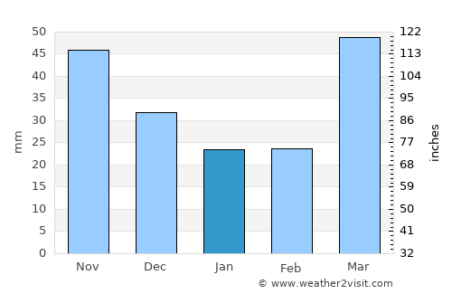 Caledonia average rain in January