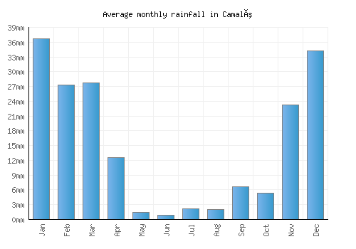 Camalú monthly rainfall chart (mm)