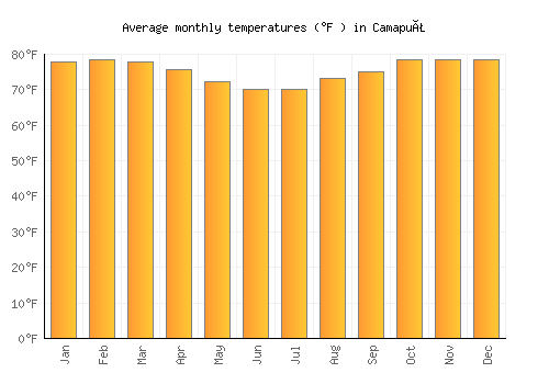 Camapuã average temperature chart (Fahrenheit)