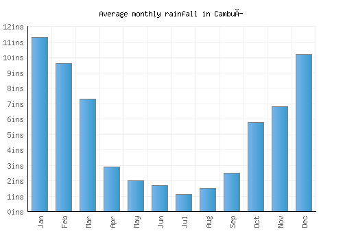 Cambuí monthly rainfall chart (inches)