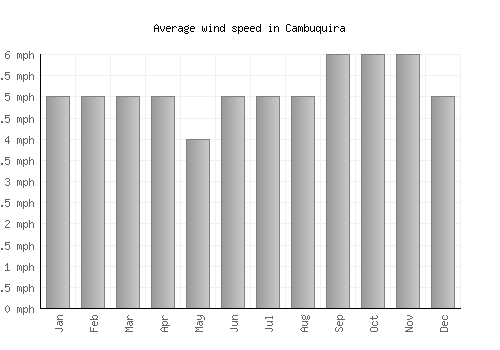 Cambuquira average winspeed by month (mph)