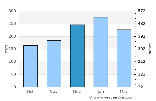Caraguatatuba average rain in December
