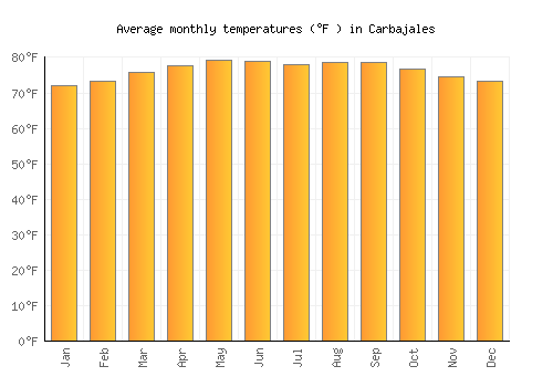 Carbajales average temperature chart (Fahrenheit)