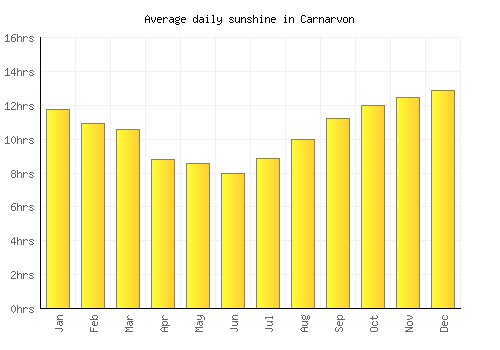 Carnarvon average daily sunshine chart
