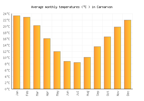 Carnarvon average temperature chart (Celsius)