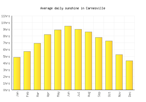 Carnesville average daily sunshine chart