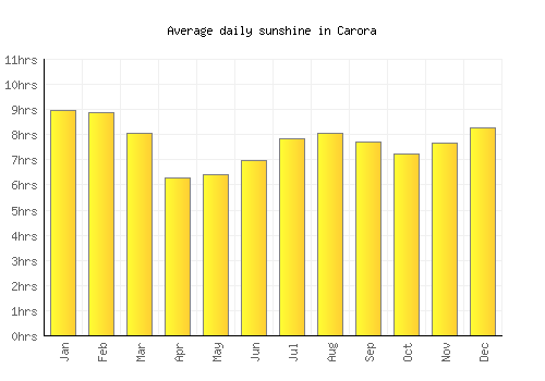 Carora average daily sunshine chart