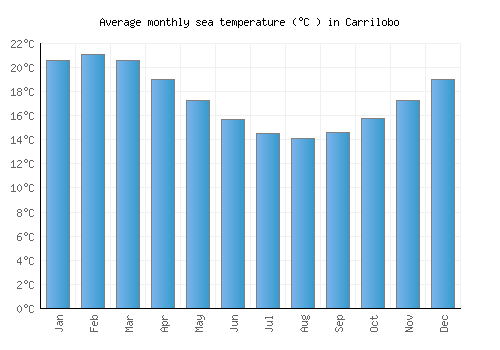 Carrilobo average sea temperature chart (Celsius)