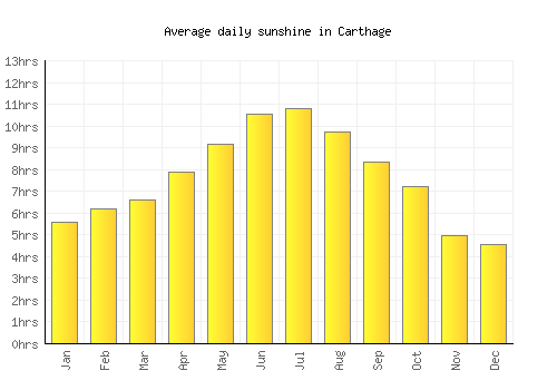 Carthage average daily sunshine chart