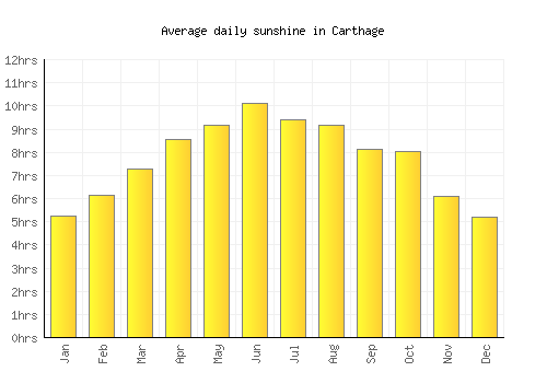Carthage average daily sunshine chart