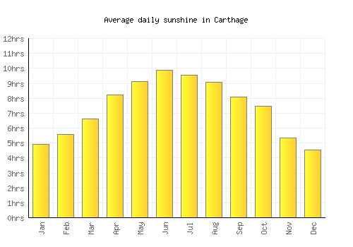 Carthage average daily sunshine chart