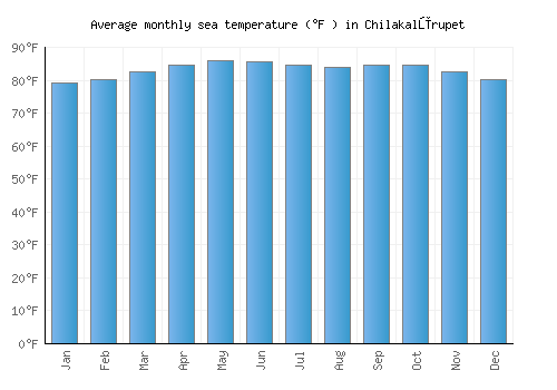 Chilakalūrupet average sea temperature chart (Fahrenheit)