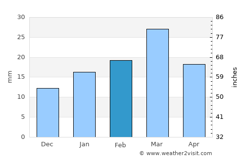 Chiniot average rain in February