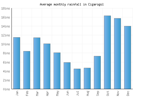 Cigarogol monthly rainfall chart (inches)