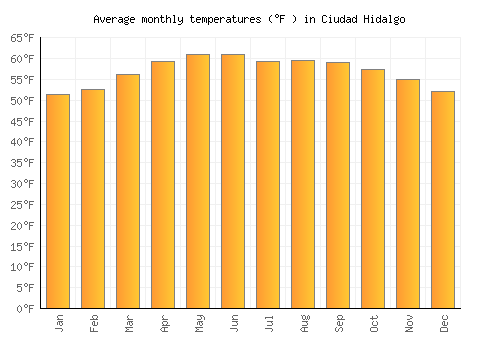 Ciudad Hidalgo average temperature chart (Fahrenheit)