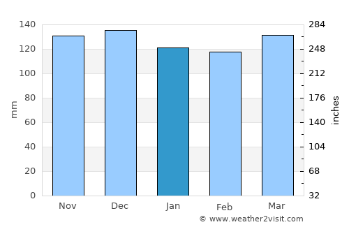 Coaraci average rain in January