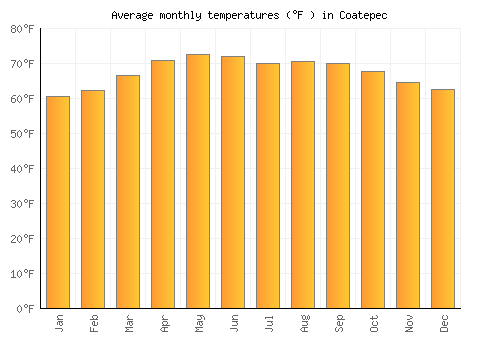 Coatepec average temperature chart (Fahrenheit)