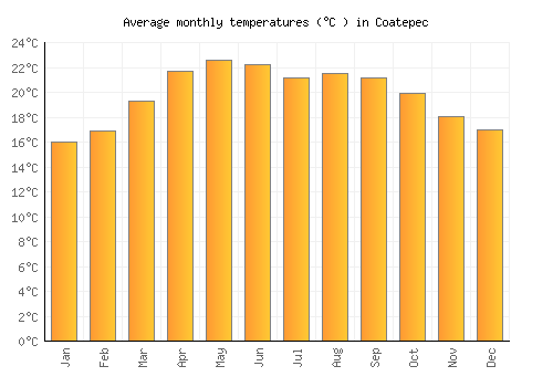 Coatepec average temperature chart (Celsius)