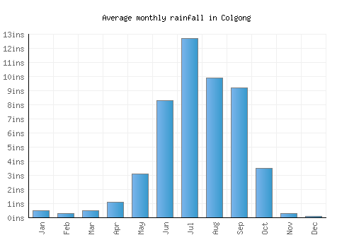 Colgong monthly rainfall chart (inches)