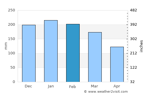 Cuiabá average rain in February