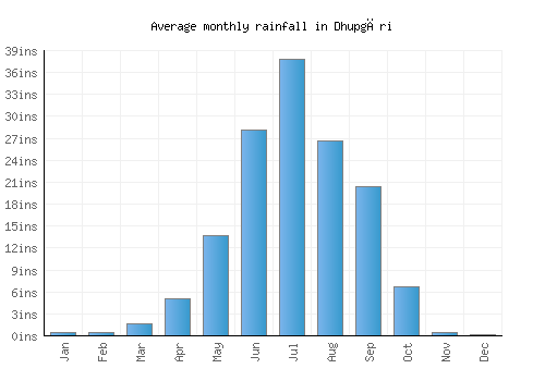 Dhupgāri monthly rainfall chart (inches)