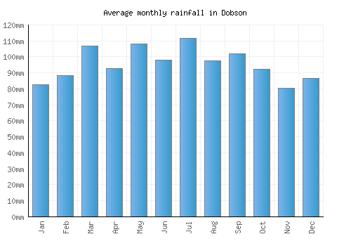 Dobson monthly rainfall chart (mm)