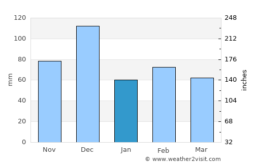 Dorgali average rain in January