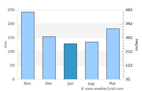 Dos Quebradas average rain in January