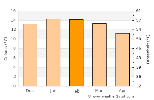 Dunedin average temperature in February