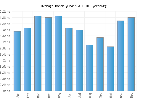 Dyersburg monthly rainfall chart (inches)