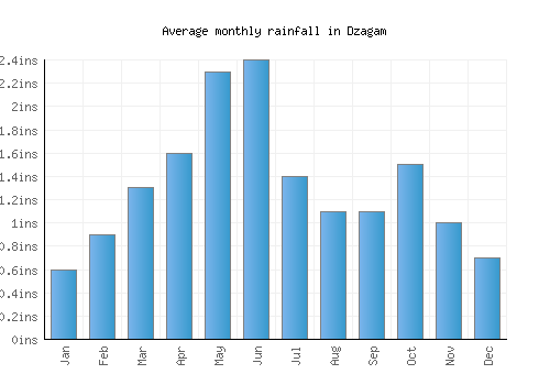 Dzagam monthly rainfall chart (inches)