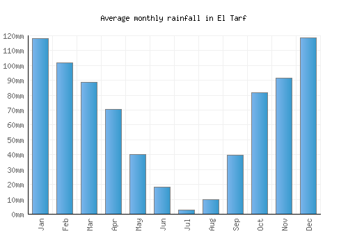 El Tarf monthly rainfall chart (mm)