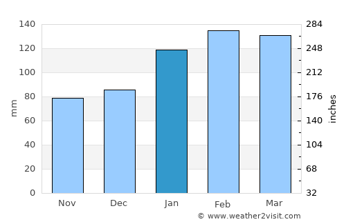 Eleebana average rain in January