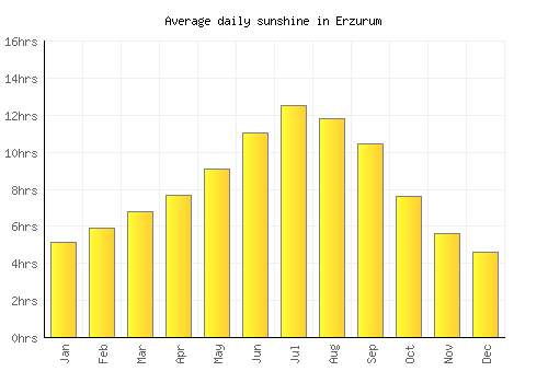 Erzurum average daily sunshine chart