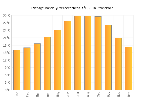 Etchoropo average temperature chart (Celsius)