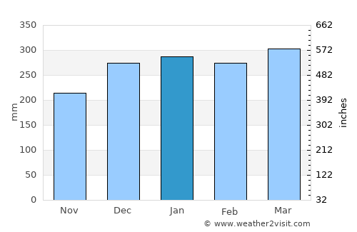Feijó average rain in January