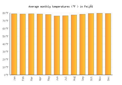 Feijó average temperature chart (Fahrenheit)