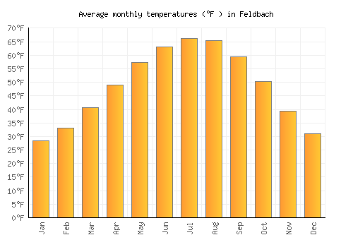 Feldbach average temperature chart (Fahrenheit)