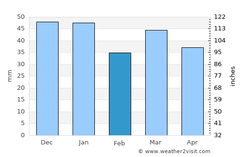 Flå average rain in February