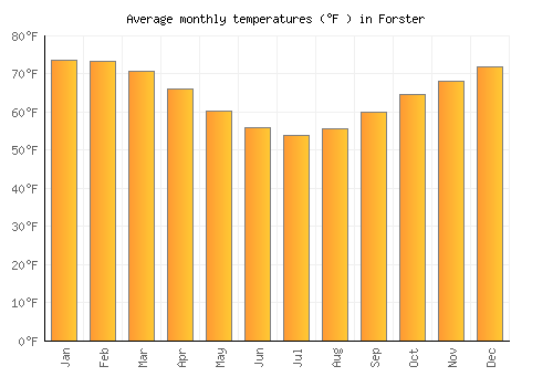 Forster average temperature chart (Fahrenheit)