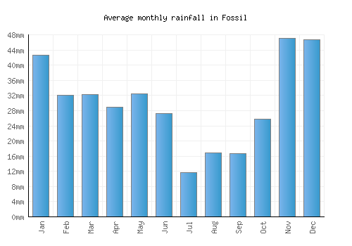 Fossil monthly rainfall chart (mm)