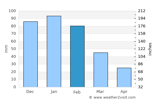 Francistown average rain in February