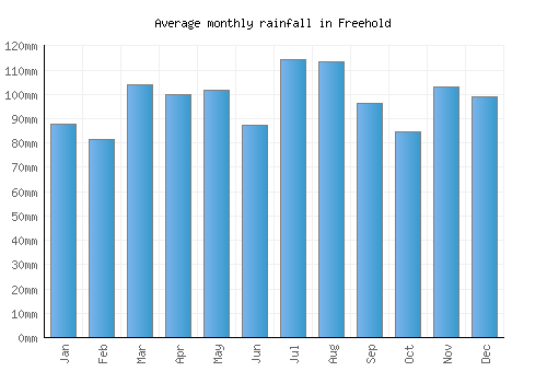 Freehold monthly rainfall chart (mm)
