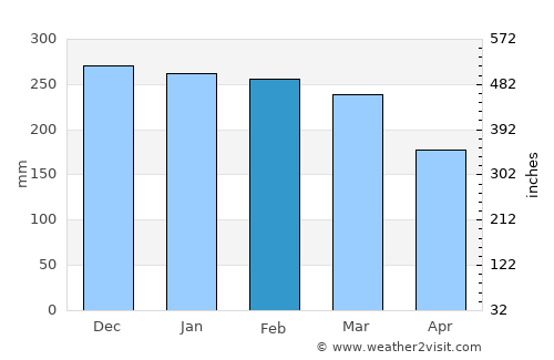 Guayaramerín average rain in February