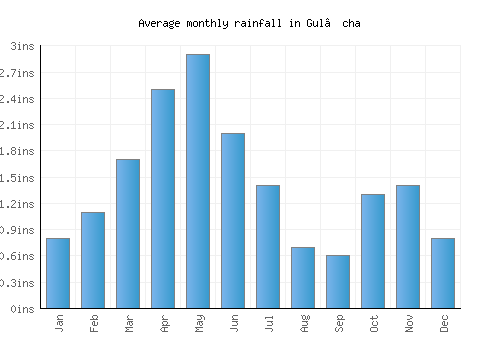 Gul’cha monthly rainfall chart (inches)