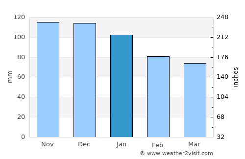 Güneysu average rain in January