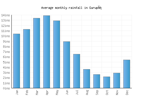 Gurupá monthly rainfall chart (inches)