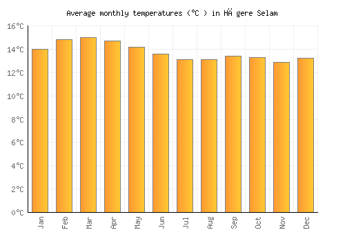 Hāgere Selam average temperature chart (Celsius)