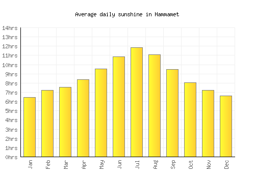 Hammamet average daily sunshine chart