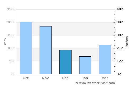Inírida average rain in December